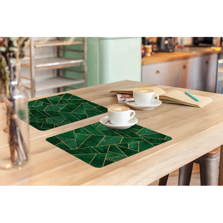 MuchoWow Platzset Smaragd - Gold - Abstrakt - Muster, (6-St), Platzsets, Tischset, Abwaschbar, Tischsets, Platzdeckchen – Bild 3