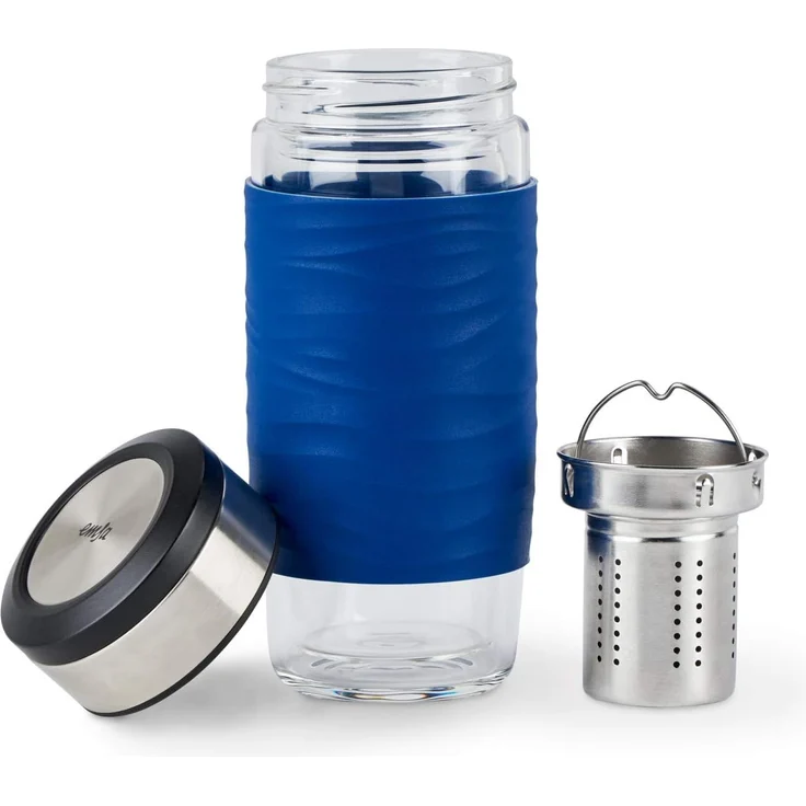 EMSA 'Tee Mug' Teebecher mit Sieb, doppelwandiges Glas, Silikonmanschette, blau, 400 ml – Bild 3