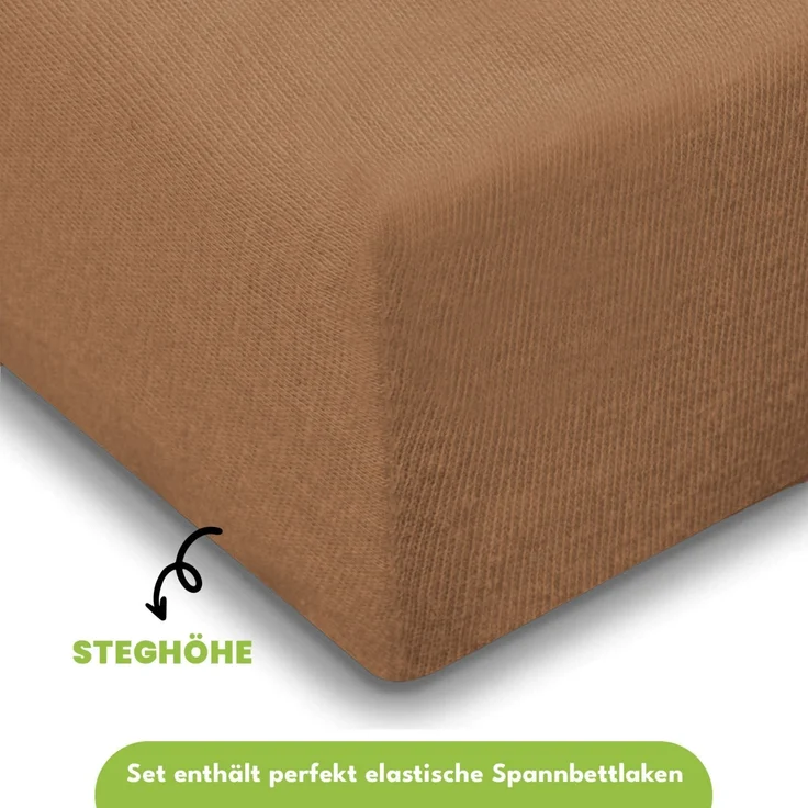 Jersey Spannbettlaken 180-200x200cm 100% Baumwolle Nougat – Bild 2