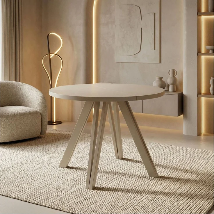 WFL GROUP Esstisch Ravano ausziehbar rund modern mit Holzbeinen in Kaschmir (MADE IN EU, drei Größen – 100 cm, ausziehbar auf 140/180 cm), platzsparender Tisch für kleine Küche, Esszimmer oder Wohnzimmer – Bild 5