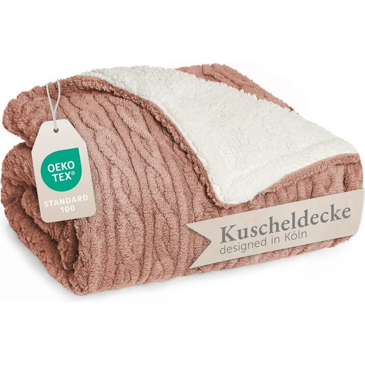 Blumtal Wohndecke, Oeko-TEX zertifiziert, waschbar, weiche Sherpa-Innenseite, Dusty Pink, 130x150 cm – Bild 5