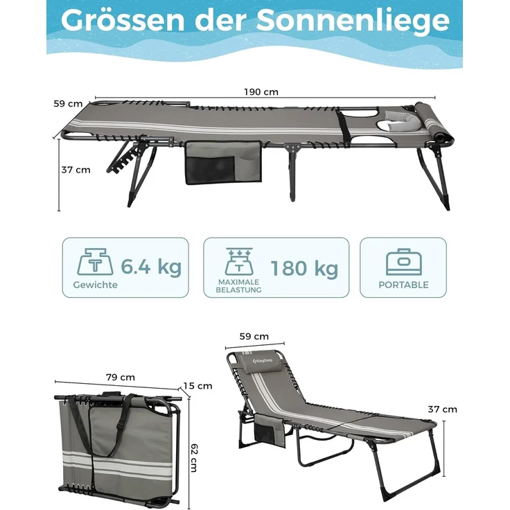 KingCamp 2er Set Sonnenliege Klappbarer mit Lesefenster, Liegestuhl Klappbar 5-Position-Verstellbare Rückenlehne Leicht mit Kopfstütze Strandliege klappbare für Strand Garten Terrasse Camping – Bild 2