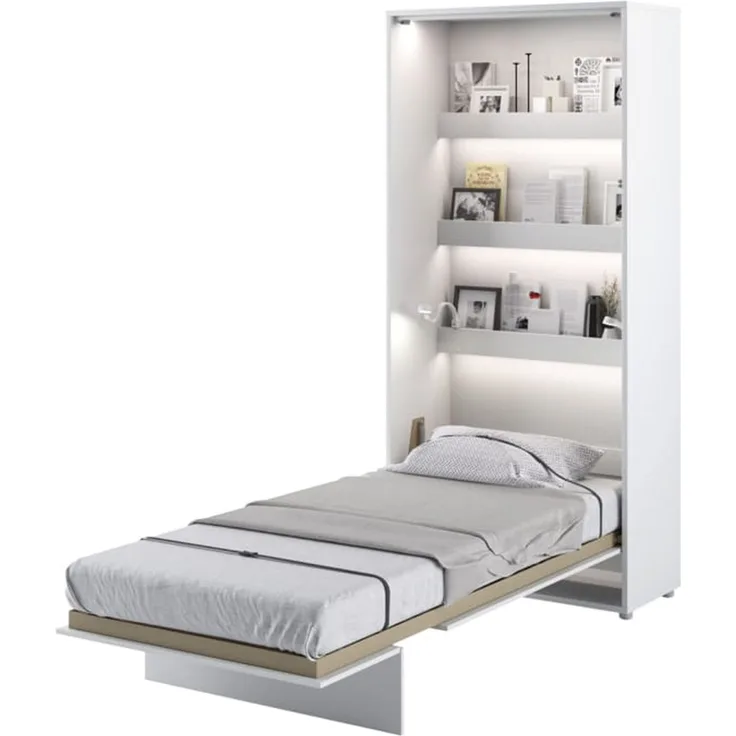 MEBLINI Schrankbett Bed Concept - BC-03 - 90x200cm Vertikal - Weiß Matt - Wandbett mit Lattenrost - Klappbett mit Schrank - Wandklappbett - Murphy Bed - Bettschrank