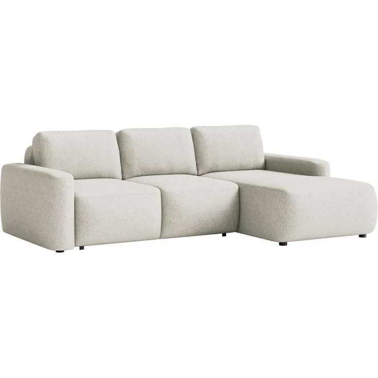 Selsey 'Carnos Mini' Ecksofa mit Schlaffunktion, Ottomane rechts, Chenille pflegeleicht, Creme