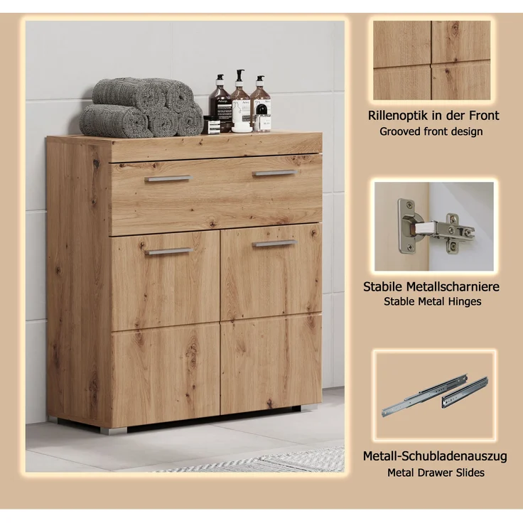 Kommode Badschrank Amanda Asteiche 73 x 79 cm – Bild 16