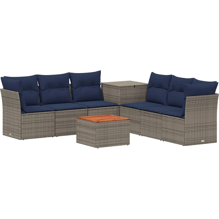 vidaXL Sofa Set 8 stk. Grau und Marineblau Polyrattan und Stahl 3448281 – Bild 2