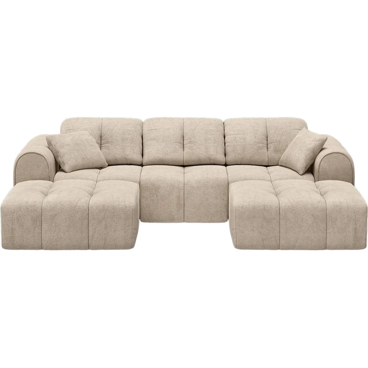 skølm 'Vanaheim' Sofa 3 Sitzer mit 2 Hocker & 2 Kissen, Cloud Sofa beige, Chenille-Stoff, Vollschaumcouch mit Federkern und Vakuum-Kompression, kein Aufbau erforderlich – Bild 11