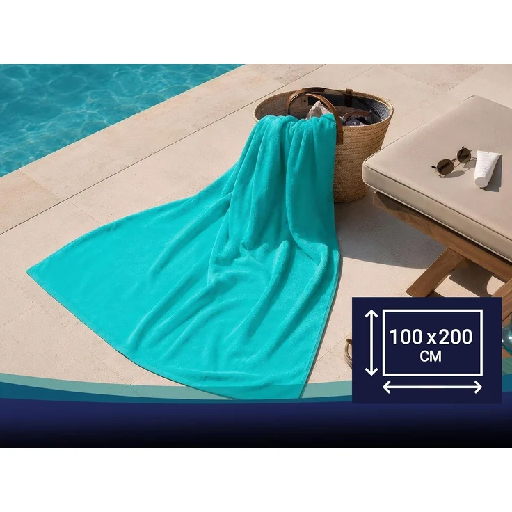 ZOLLNER Strandlaken, 100% Baumwolle, 100x200 cm, aqua – Bild 5