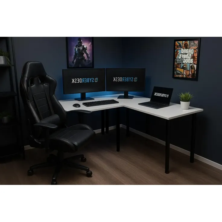 SyberDesk Gaming Pro Eckschreibtisch 197 x 132 cm – großer Computertisch, Eckschreibtisch, Schreibtisch für Büro & Gaming (rechts, weiß) – Bild 4