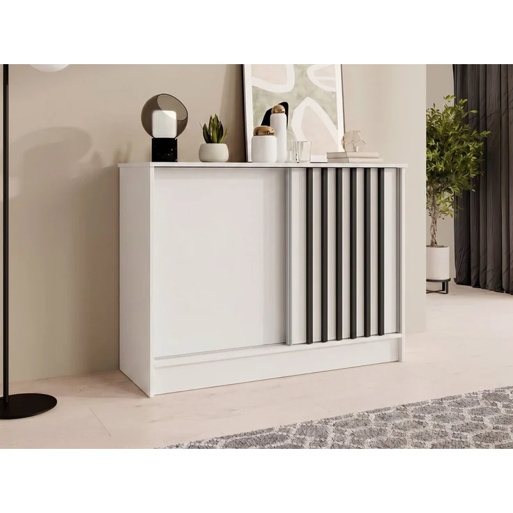 Beautysofa Kommode mit 2 Schiebetüren HORIZON (in 100 cm, 120 cm oder 160 cm, verschiedene Farben: Eiche Artisan, Schwarz, Weiß, Kaschmir), mit dekorativen Lamellen – Bild 1