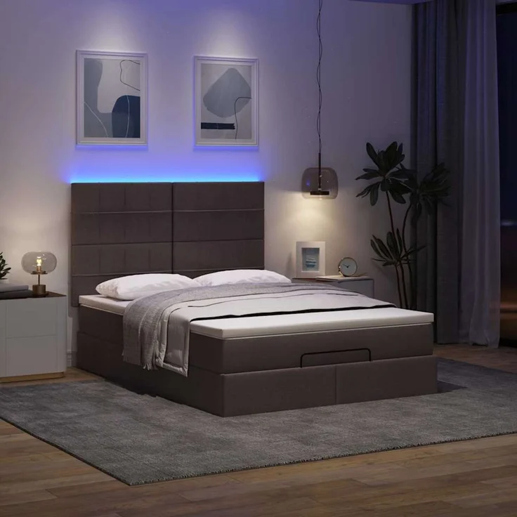 vidaXL Ottoman-Bett mit Matratze & LEDs Dunkelbraun 140x190 cm Stoff 3314006 – Bild 3