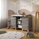 Wickelkommode Malia Grau 133 x 108 cm XL mit 4 Schubladen Vitalispa