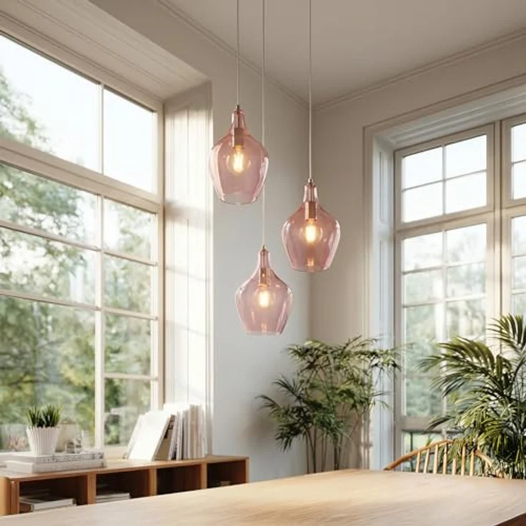LA BURBUJA Pendelleuchte Ø22CM Mattes Nickel, Rosé Glas – Elegante 1-flammige E27 Hängelampe für Wohn- & Mädchenzimmer – Bild 8