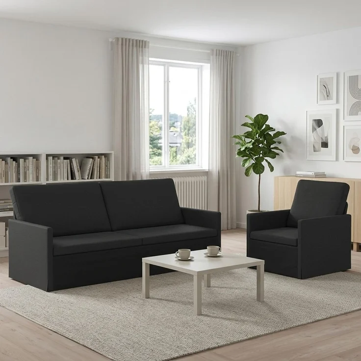 vidaXL Sofa-Set 2 pcs Schwarz Stoff 3433164 – Bild 1