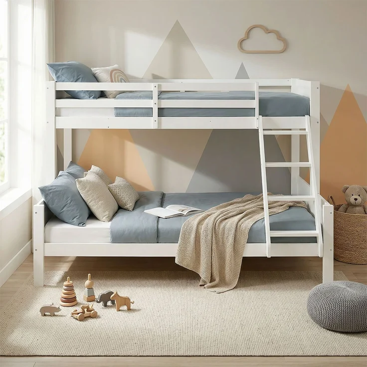 Homestyle4u Kinderbett Etagenbett 90x200 und 140x200 Jugendbett Hochbett Weiß, lackiert, massives Kiefernholz – Bild 8