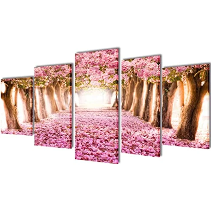 vidaXL Kirschblüten Leinwand Kunstdruck 5-teiliges Wandbild, wasserdicht, 100x50cm – Bild 1