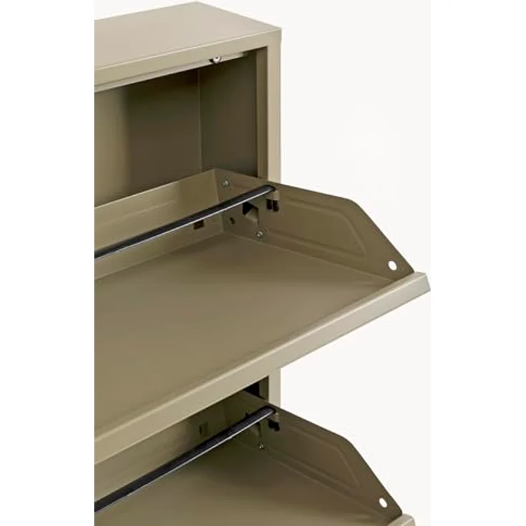 Kare Design Schuhschrank Caruso, Khaki, 104 x 50 x 15 cm, Schuhablage, Schuhkipper, Schuhregal, mit 3 Klappen, für 6 Paar Schuhe, Stahl, Schmal, Platzsparend, Hoch, Eingangsbereich – Bild 5