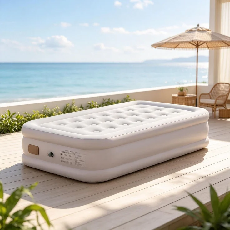 Wohnora-Aufblasbare Matratze mit integrierter elektrischer Pumpe, flächenflockiert, wasserdicht 5000 mm, inkl Transportbeutel,H 39cm x T 190cm x B 97cm,Beige-Braun – Bild 1