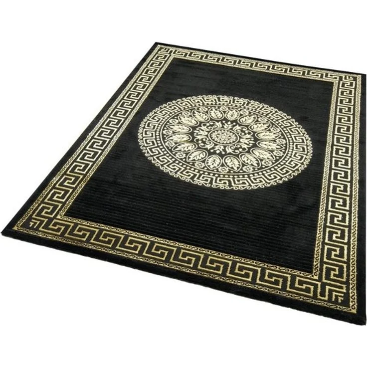 Carpetia Teppich Teppich Wohnzimmer mit Bordüre Mäander Muster schwarz gold, rechteckig, Höhe: 12 mm – Bild 4
