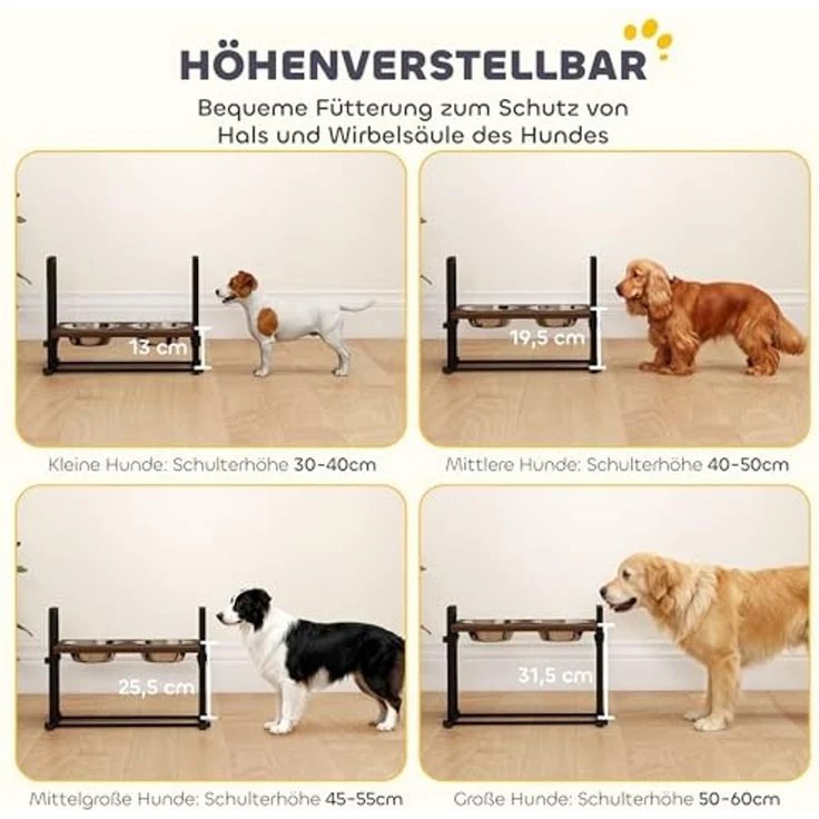 PawHut Futternapf Hundenapf, Edelstahl, Verstellbare Höhe und Neigung – Bild 3