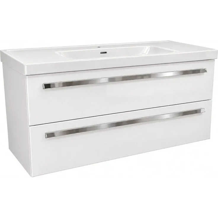 BADEDU TESSANO Waschbecken mit Unterschrank 120 cm breit, Weiß, Waschbecken Keramik Weiß