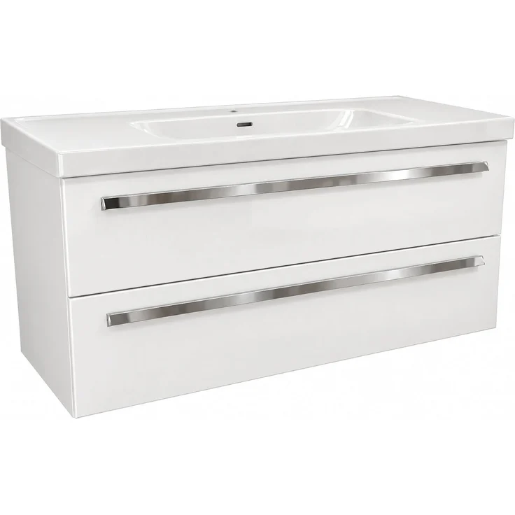 BADEDU TESSANO Waschbecken mit Unterschrank 120 cm breit, Weiß, Waschbecken Keramik Weiß – Bild 1