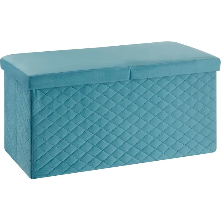 Baroni Home Faltbare Samttruhe, Aufbewahrungsbank, Loungehocker, Fußhocker Truhe, 76 x 38 x 38 cm, Petrolblau