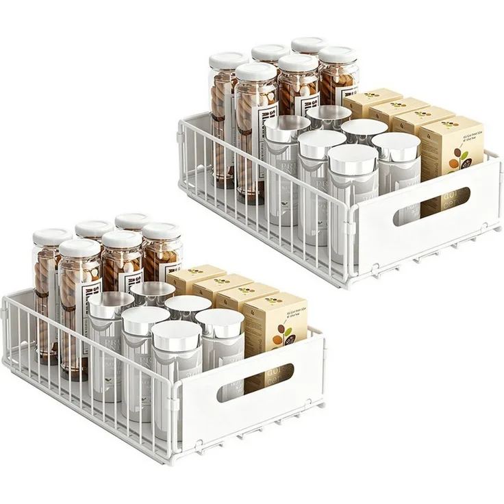 OSTWOLKE Küchenorganizer-Set Teleskopschublade, Faltbare Ausziehbarer Schrank Organizer, Kein Bohren Pull Out Cabinet organizer, Küchenschrank Organizer