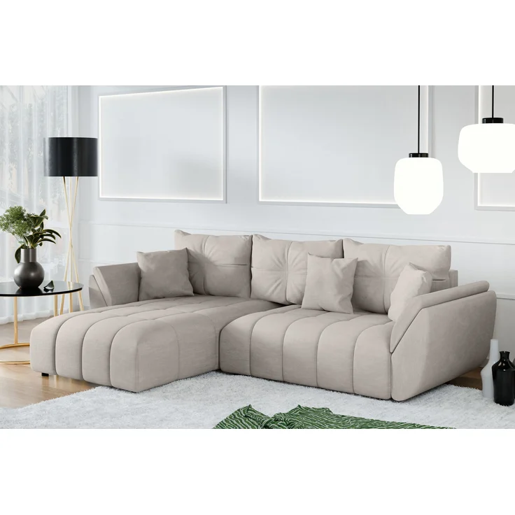 AX LIVING L Form Couch in Beige Verciani Schlaffunktion Bettkasten 280 – Bild 1