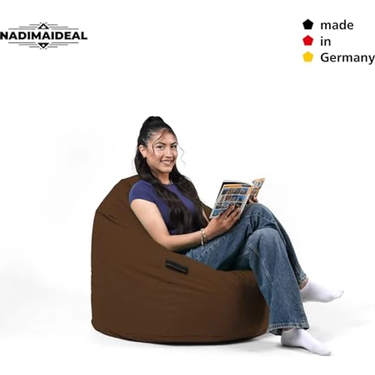 Nadimaideal Sitzsack Tropfenform Kastanie | Bodenkissen für Kinder & Erwachsene | Indoor & Outdoor | Gaming Sitzsack - Sitzkissen - Beanbag | Füllung EPS Perlen (Braun, XXL-Durchmesser 88 cm) – Bild 8