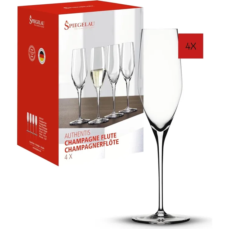 Spiegelau & Nachtmann 4-teiliges Champagnerflöten-Set, Kristallglas, 190 ml, Authentis, 4400187