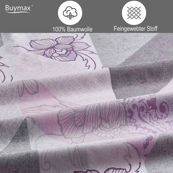 Buymax Bettwäsche Eldora, Renforcé: 100% Baumwolle, 3 teilig, 200x200 cm Kissenbezug 80x80, Reißverschluss Bettwäsche-Set, Lila Grau – Bild 3