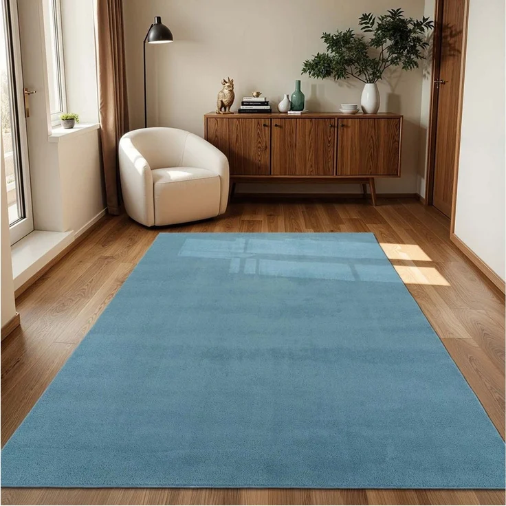 TaraCarpet Teppich Supersoft Kurzflorteppich Fiona Uni, rechteckig, Höhe: 14 mm, Wohnzimmer, Schlafzimmer, Esszimmer, Fiona hellblau 50x80 – Bild 5