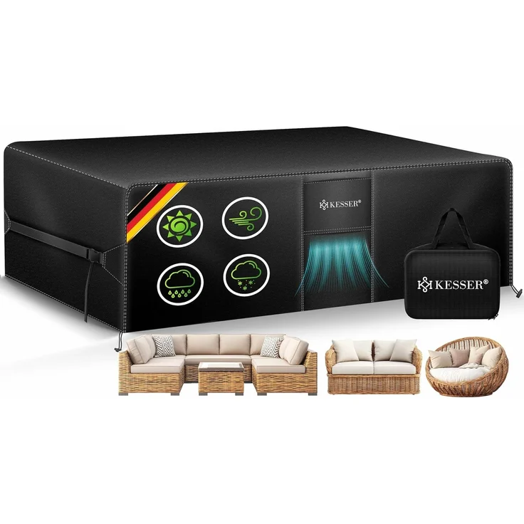KESSER® Gartenmöbel Abdeckung UV- & Regenschutz, winddicht, winterfest & wasserdicht, 420D Oxford-Gewebe, Schwarz, 74 x 125 x 125 cm – Bild 1