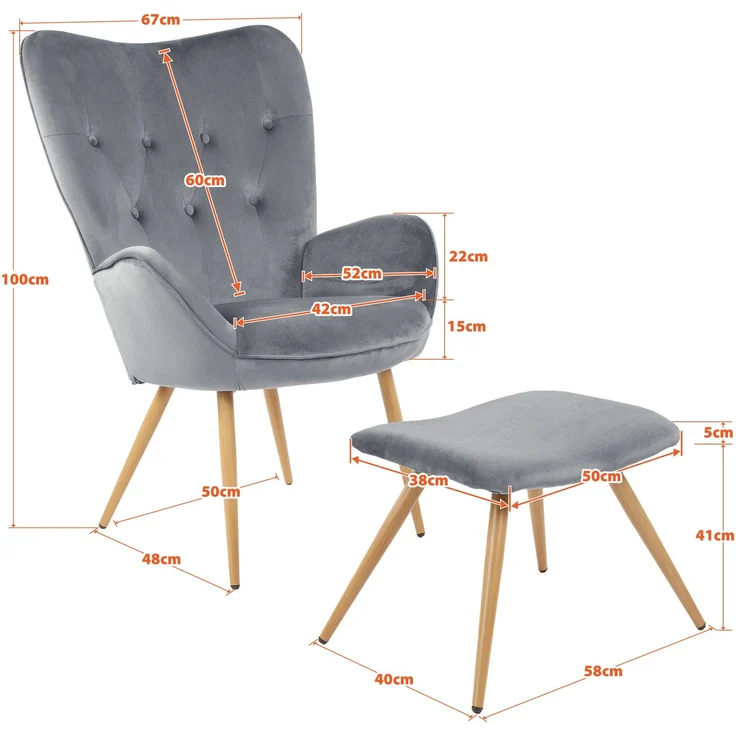 Albatros Ohrensessel mit Hocker YORK, Samt Bezug, bequem gepolstert, Fernsehsessel, Polstersessel, Farbe Ohrensessel:Beige – Bild 5