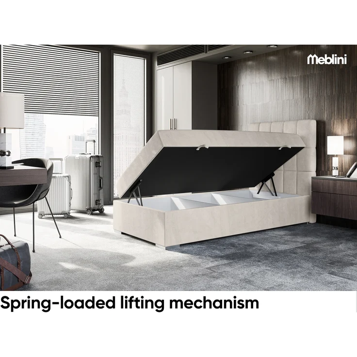 MEBLINI Boxspringbett LUKAS 100x200 cm mit Bettkasten - H4/Beige Samt Gepolstert Einzelbett mit Topper & Taschenfederkern-Matratze - 100x200 Rechts – Bild 3