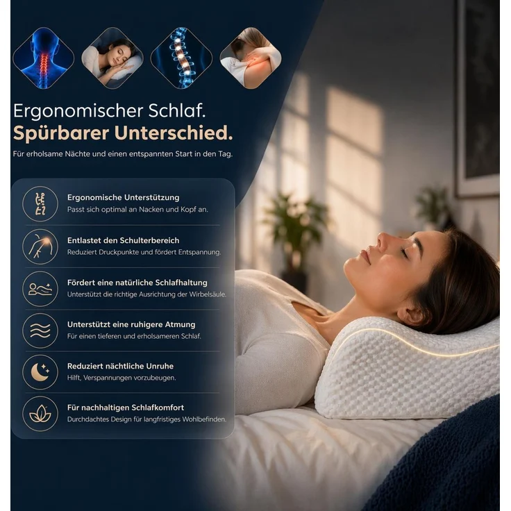 YaLiva Decor Kopfkissen ergonomisches Nackenkissen mit Memory Foam, extra weich, orthopädisch für Seiten- & Rückenschläfer, weiß, 50 x 30 x 10 cm – Bild 3