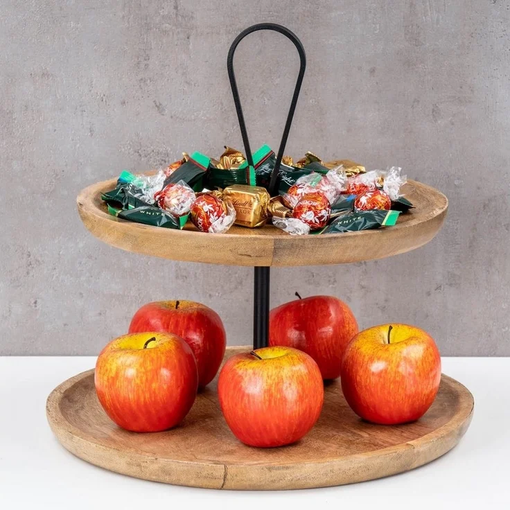 Levandeo® Etagere, Etagere 2 Etagen H35cm Mango Holz Schwarz Natur Servierplatte – Bild 3
