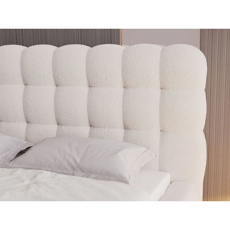 GRAINGOLD Twist Polsterbett 200x200, Doppelbett mit Bettkasten und Lattenrost, Bouclé-Stoff, Beige – Bild 6