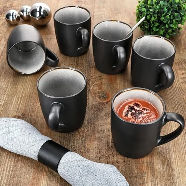 MamboCat Becher 6x Reactive Glaze Dark Cement Kaffeebecher 250ml Grau Teetassen Kupfer, Steingut – Bild 3