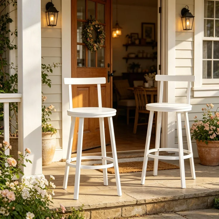Bar Hocker,Moderner Akzent Hocker,Ess Hocker mit gebogenen Rückenlehne,Küchenstuhl,Frühstück Hocker(nur mit 2Pcs Hocker)--Weiß--51.5x51.5x89cm--YOUDENOVA – Bild 1