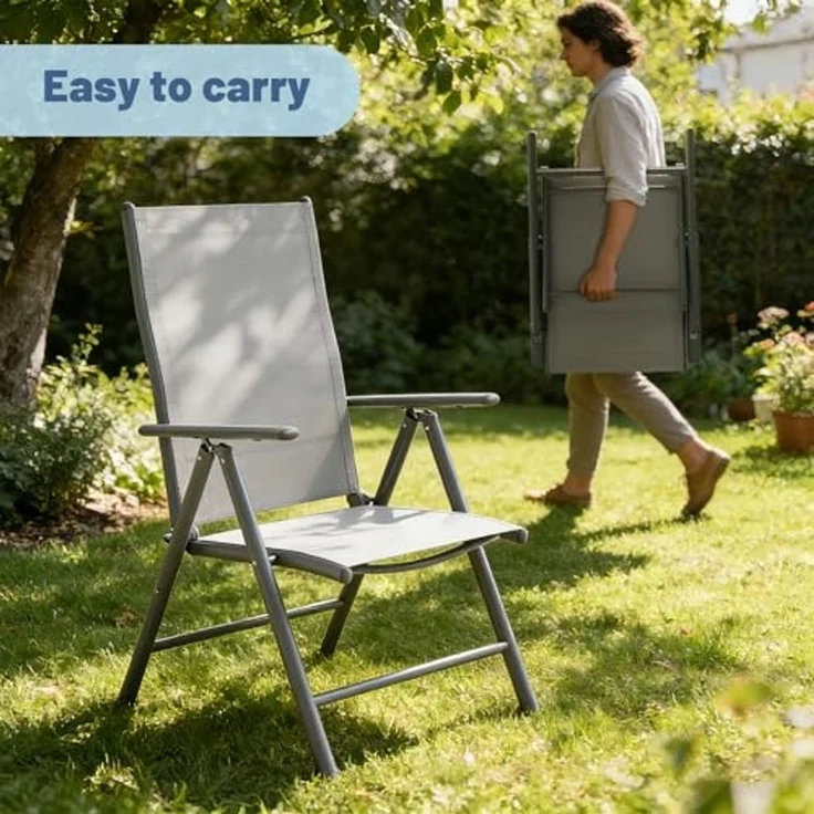 GarveeHome Gartenstühle 2er Set Aruba – Gartenstühle Klappbar mit robustem Metallgestell und hoher Belastbarkeit – Bequeme Klappstühle auch als Terrassenstühle oder Balkonstühle – Bild 6