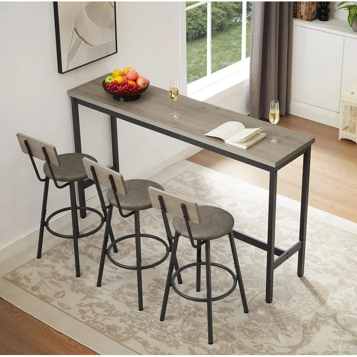 Bartisch-Set mit 3 PU-Barhockern, 160x40x94,5 cm, Grau/Schwarz – Bild 1