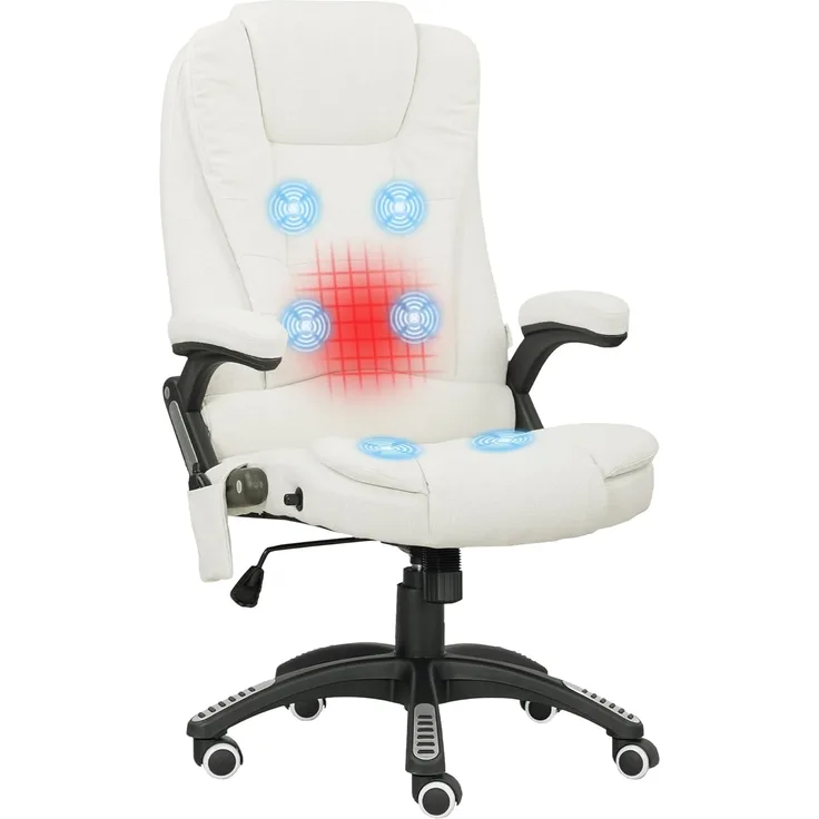 Vinsetto Schreibtischstuhl Bürostuhl mit Vibrationsmassage, Heiz-, Liegefunktion (Massagesessel, 1 St), für Wohnbereich, Weiß