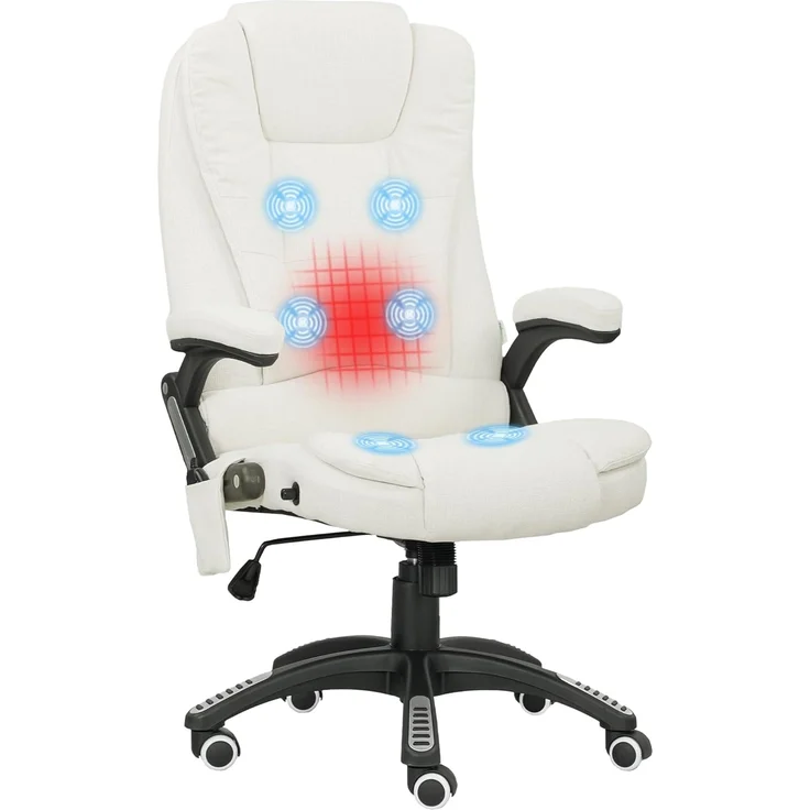 Vinsetto Schreibtischstuhl Bürostuhl mit Vibrationsmassage, Heiz-, Liegefunktion (Massagesessel, 1 St), für Wohnbereich, Weiß – Bild 1