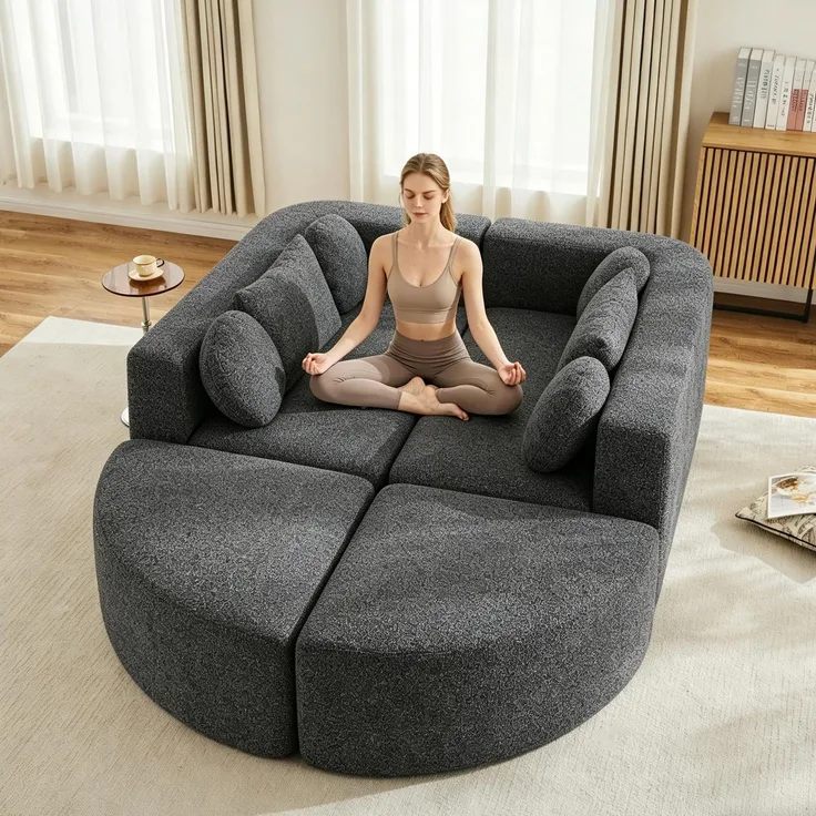 ZUBALIYA Modulares Sofa mit Chenille - Bezug, mit breiten Armlehnen, modular aufgebaut, ohne aufwendige Montage, Schwarz