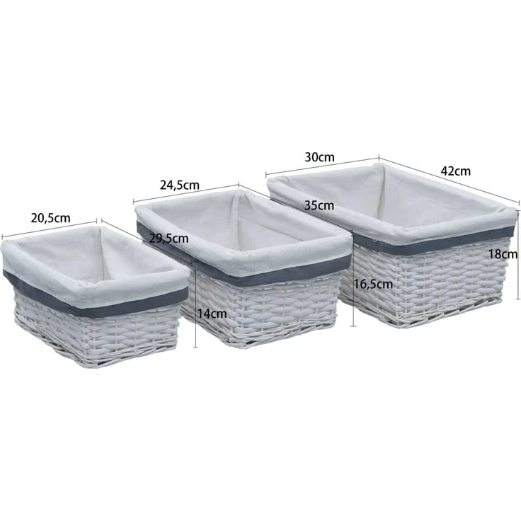 vidaXL 3-tlg. Korb-Set Ineinander Schachtelbar Weiß Weidengeflecht 286976 – Bild 7