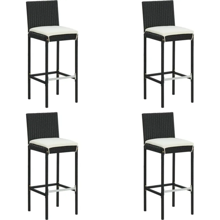 vidaXL Garten-Barhocker mit Kissen 4 Stk. Schwarz Poly Rattan 313437