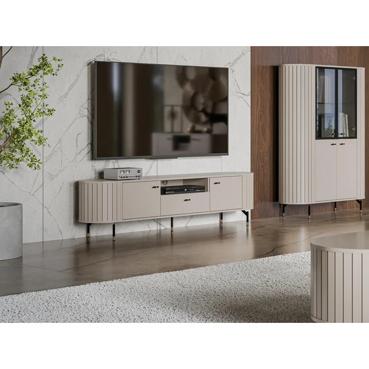 Compleo TV-Schrank Kaschmir mit Schublade und Ablagefach, Fronten gefräst MODERNO Glamour design – Bild 5