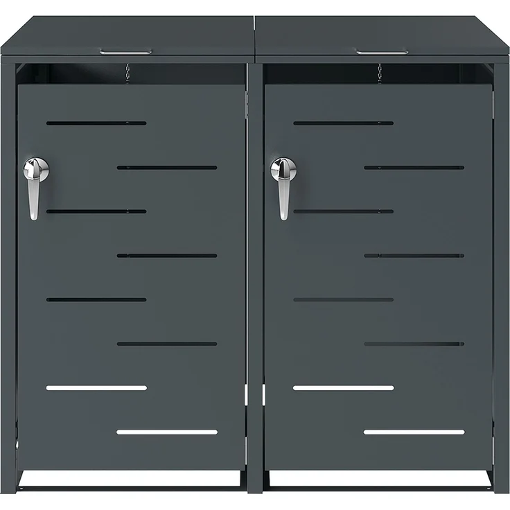 STEELSØN 'Diorus' Mülltonnenbox 2er je 240 Liter, anthrazit, Mülltonnenverkleidung aus Stahl mit Sichtstreifen, wetterfest, 116x80x134 cm, abschließbare Müllbox für 2 Tonnen – Bild 10